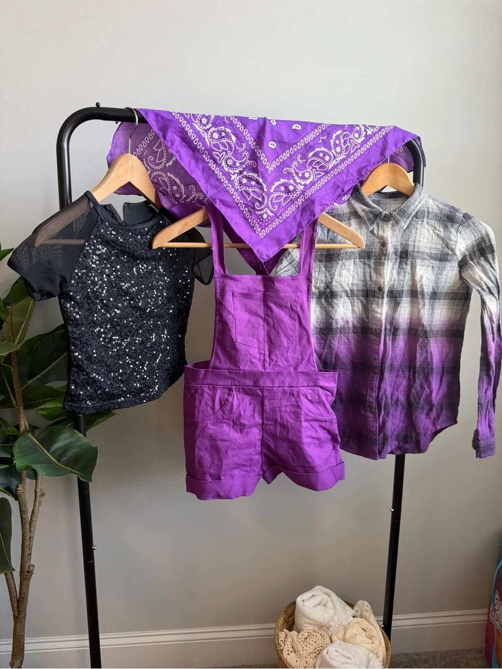 Weissman Purple Short Overalls with Matching Bandana